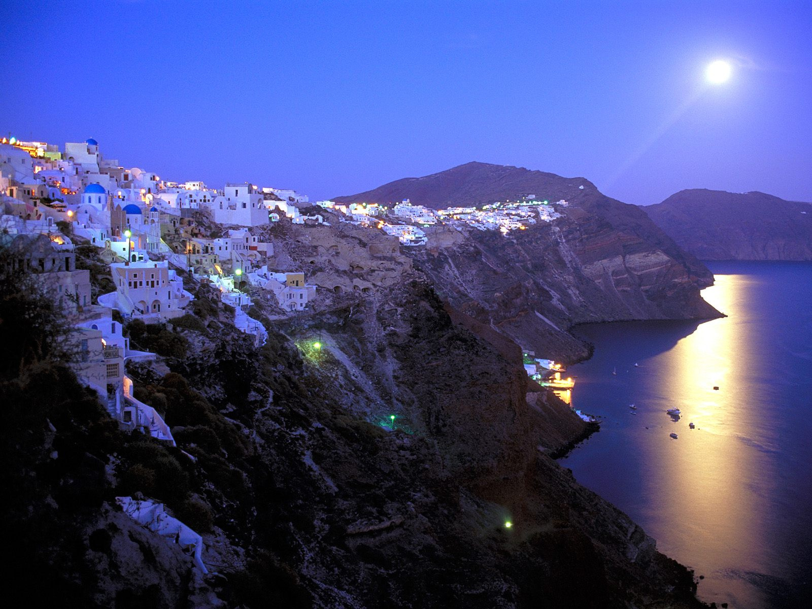Görögország Moonrise Over Santorini  Greece
