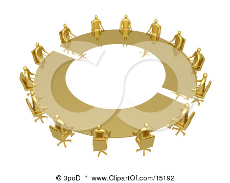 15192-Group-Of-Gold-People-Seated-And-Holding-A-Meeting-At-A-Lar