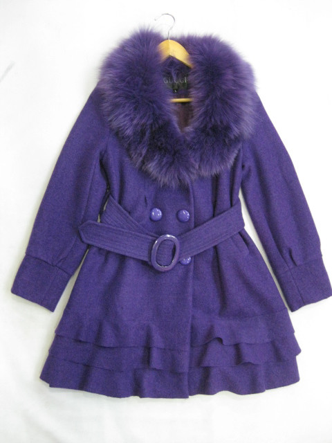 91019A-09  GUCCI PURPLE WOOL&FOX HAIR JACKET SIZE 2 4 6 PRICE US