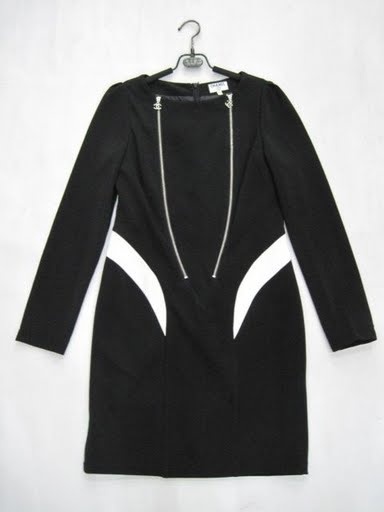 90801B-10 CHANEL BLACK COTTON JERSEY&POLYESTER DRESS SIZE 2 4 6 