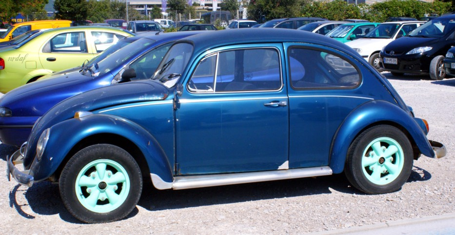 blue and green VW Beetle