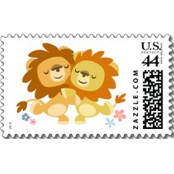 two cute cartoon lions tango postage stamp-p172150764403317426an